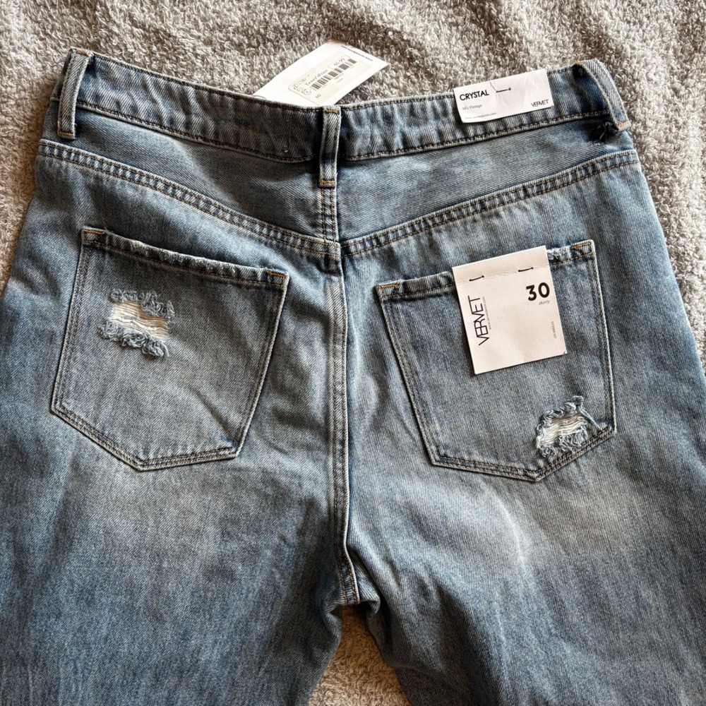 Vervet Crystal 90s Vintage High Rise Distressed Straight Leg Jeans Sz 30 Rip NWT - Picture 5 of 8